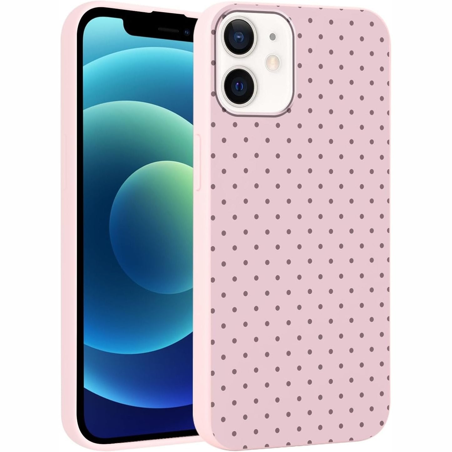 274224 - YIRLBEY Mbrojtëse me Pika për iPhone 12 Mini 5.4", TPU prej silikoni rozë, ultra e hollë, dizajn estetik me pika vjollcë