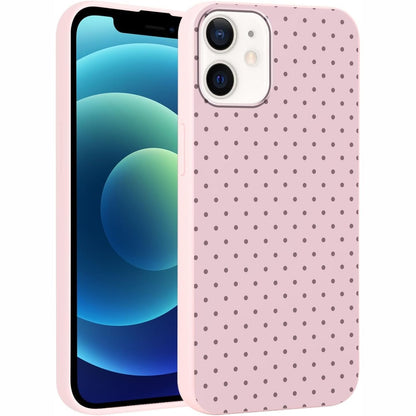 274224 - YIRLBEY Mbrojtëse me Pika për iPhone 12 Mini 5.4", TPU prej silikoni rozë, ultra e hollë, dizajn estetik me pika vjollcë