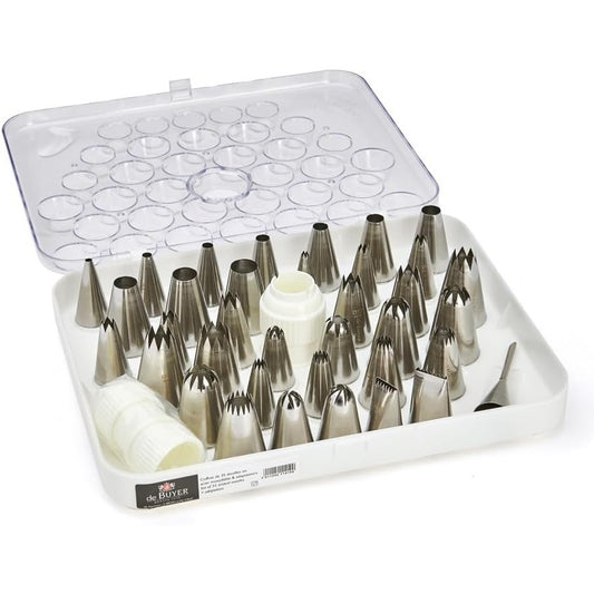 195084 - DE BUYER - Set Grykash dhe Adaptuesh Tubash prej Çeliku Inox 35 copë - 30x24cm - Çelik Inox i Gradës Profesionale, pa Qepje