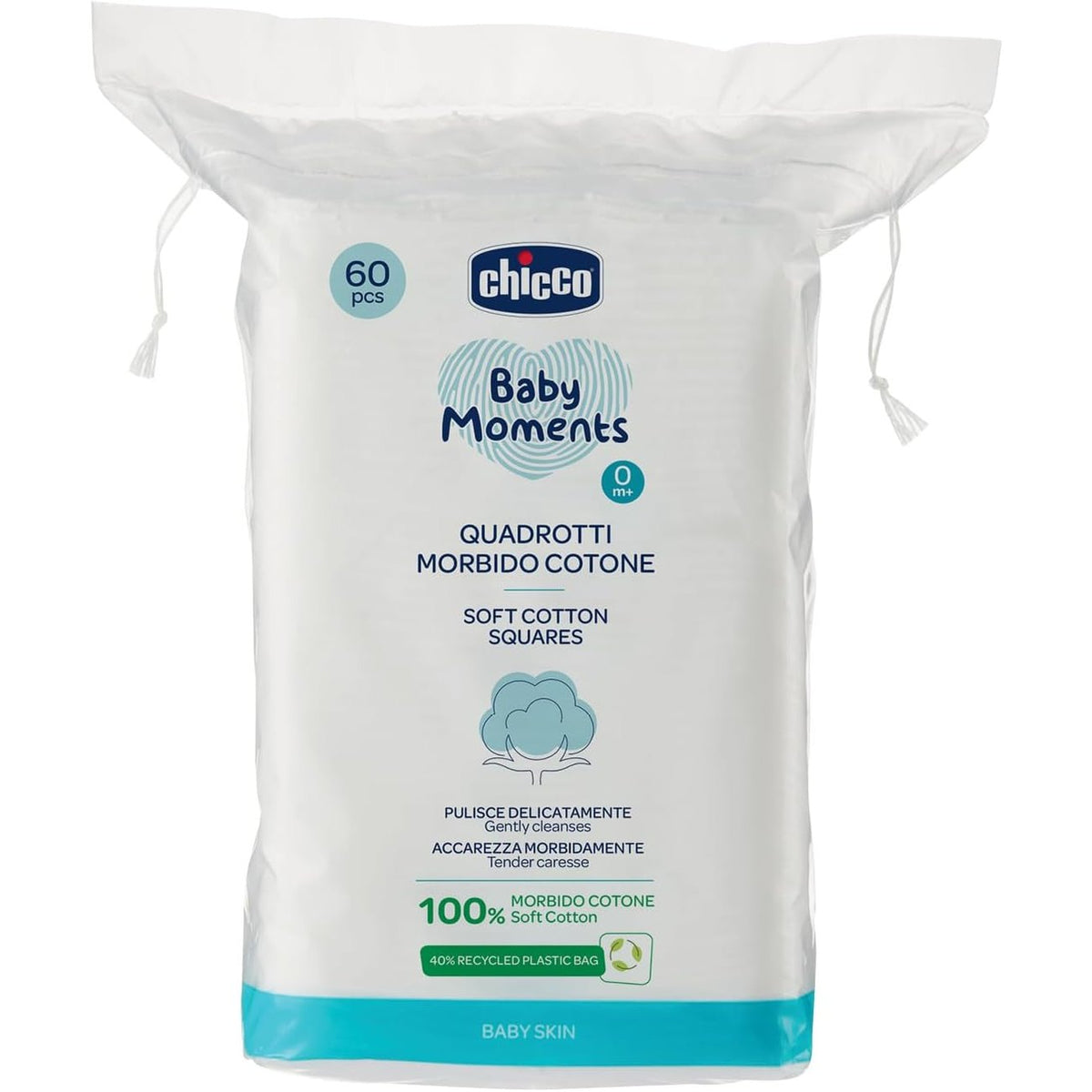 297680 - CHICCO - Disqe pambuku katrorë, 60 copë, 0M+