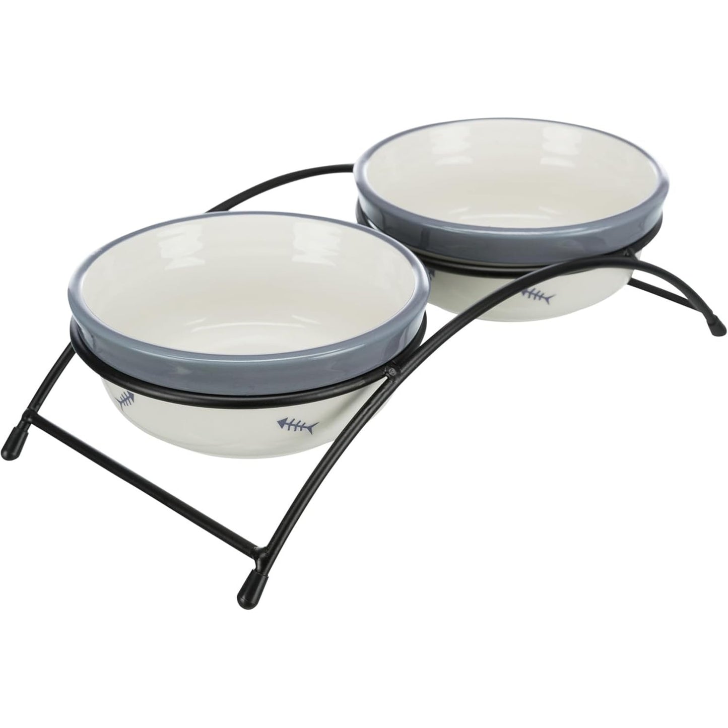257452 - TRIXIE Set tasash me tasa qeramike – mbajtëse metalike e veshur me pluhur – jo-rrëshqitëse – 26 × 7 × 14 cm – kapacitet 0.3 l për tas