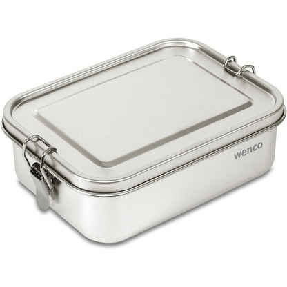 219132 - WENCO Kuti dreke prej çeliku inox, me 2 ndarje, kapacitet 850 ml, e papërshkueshme nga uji, e sigurt për lavastovilje, përfshirë unazë rezervë silikoni, 18.5 x 14 x 5.5 cm, argjend