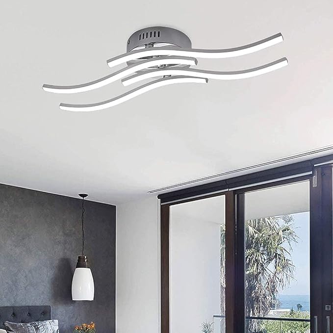 141876 - Llambë tavani LED me dizajn elegant të lakuar, me 4 panele LED të integruara, 24W, dritë e bardhë neutrale 4000K. Ndriçim modern dhe dekorativ, ideal për ambiente bashkëkohore.