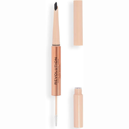 301277 - MAKEUP REVOLUTION - Filtër Duo Fluffy Brow, Laps dhe Xhel për Vetullat, I disponueshëm në 5 Nuanca, Kafe e Errët, 1 copë