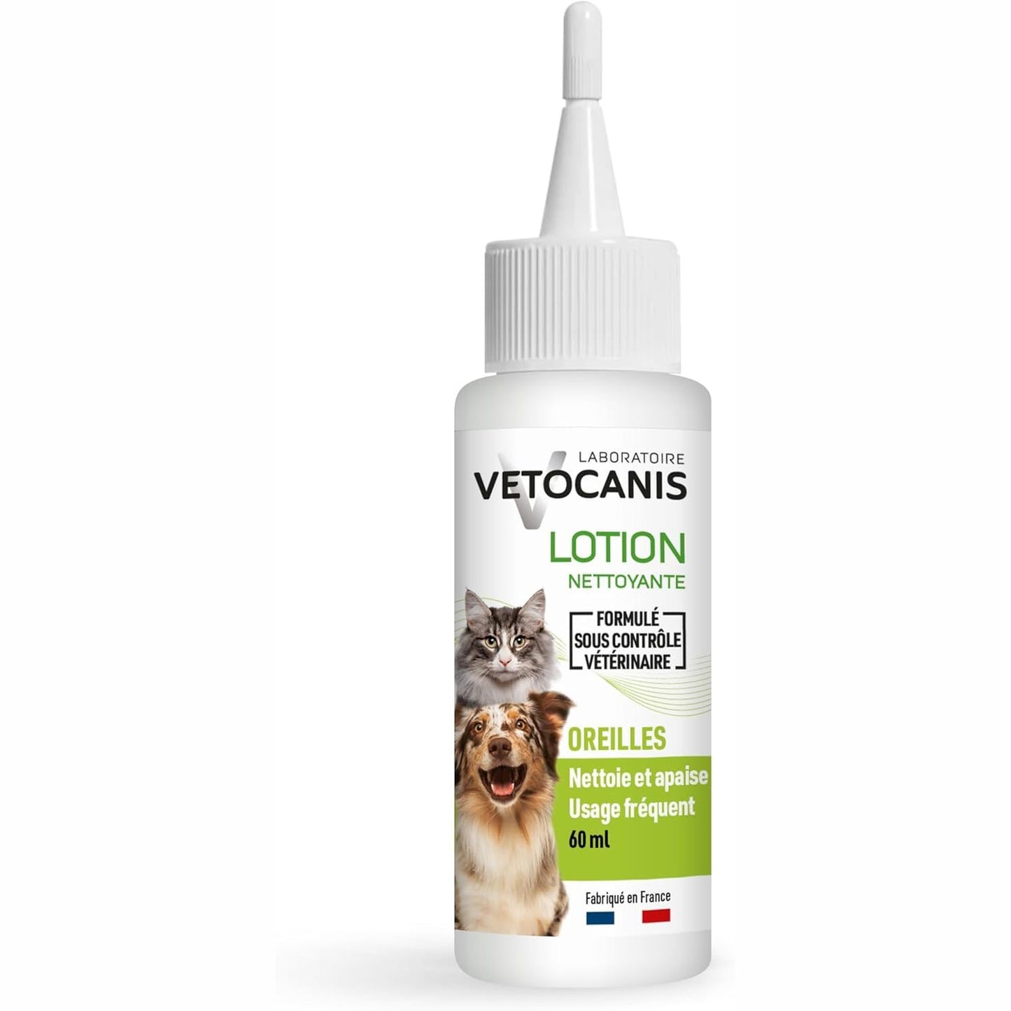 220531 - Vetocanis Pastrues veshësh për qen dhe mace - Losion veshësh me formulë ekstraktesh bimore, i bardhë, 60 ml