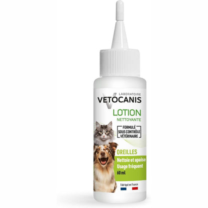 220531 - Vetocanis Pastrues veshësh për qen dhe mace - Losion veshësh me formulë ekstraktesh bimore, i bardhë, 60 ml