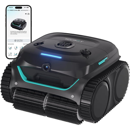 255000 - WYBOT C2 Vision - Robot Pishine pa Tel me Bateri, Kamerë AI, 8 Modalitete, Thithje e Fortë, Filtër i Dyfishtë, Pastrim i Linjës së Ujit, Pastrim Muri dhe Dyshemeje, Kontroll me Aplikacion - E Zezë/Jeshile e Errët
