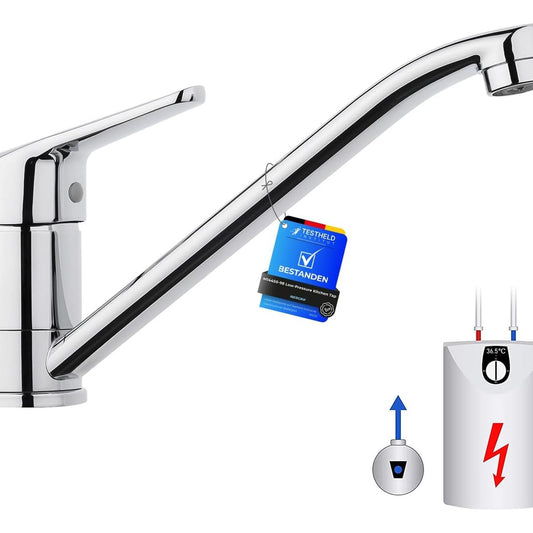 163507 - IBERGRIF M14450-98, Rubinet Mikser për Lavaman Kuzhinë me Një Levë, Presion i Ulët, Rrotullues 360°, Materiali: Krom, Ngjyra: Argjend