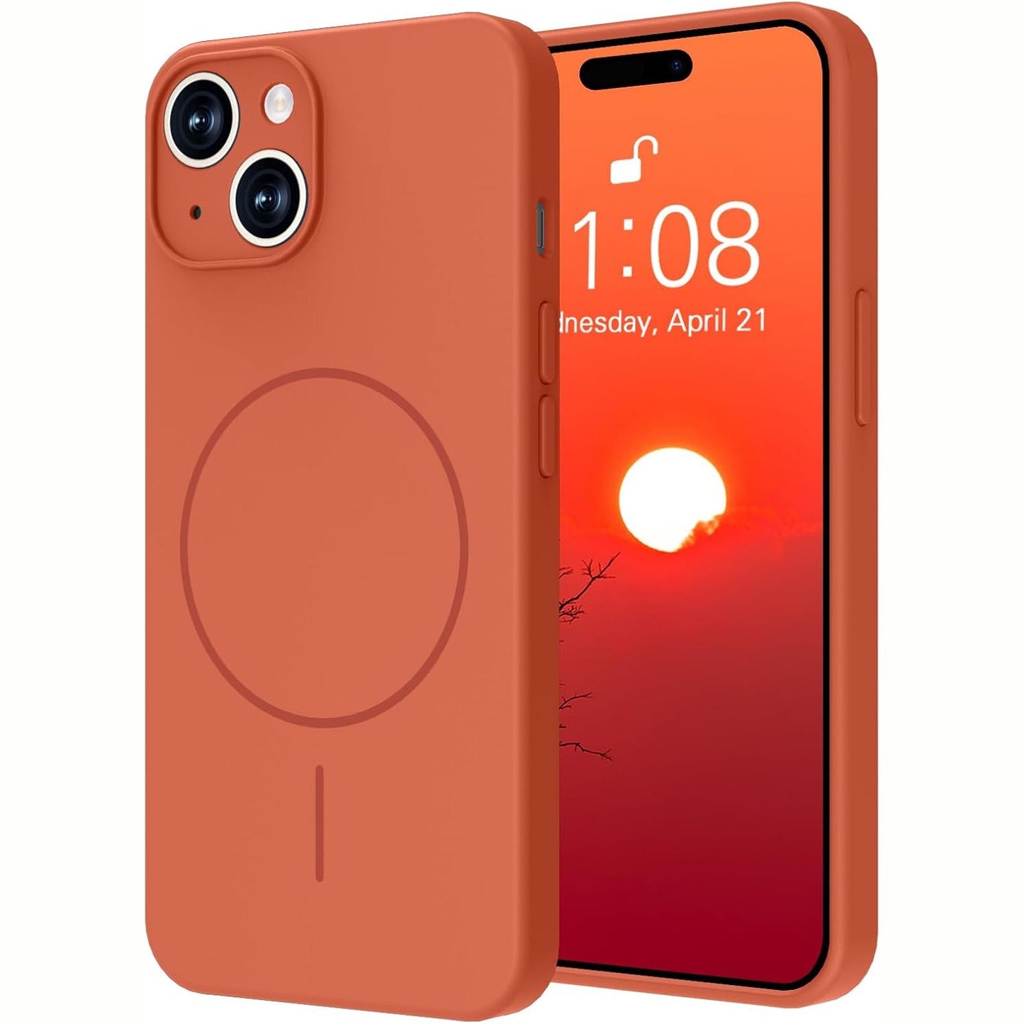 274578 - YOAWIFUL Mbrojtëse për iPhone 15, prej silikoni premium, magnetike, portokalli