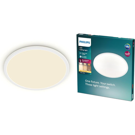 183430 - PHILIPS LED SceneSwitch Dritë e Tavani, 18 W, 3 Nivele Ndriçimi, Dritë e Bardhë e Ngrohtë, Ndriçim Dhoma që Kursen Energji me EyeComfort, ngjyra Bardhë, madhësia 30 cm