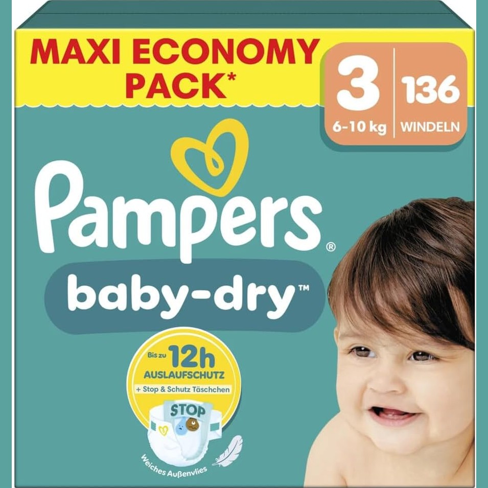 298124 - PAMPERS Pampers Baby-Dry Madhësia 3 | 136 pelena | 6kg-10kg | Një natë e rehatshme deri në 100% pa rrjedhje