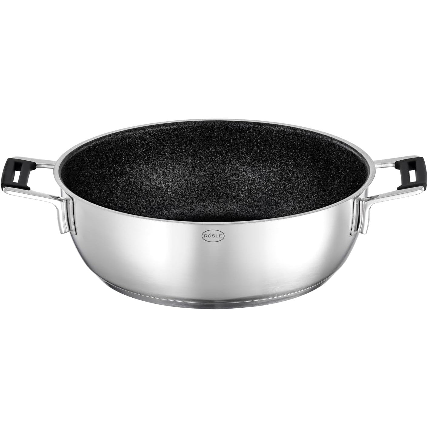 213163 - RÖSLE Tigan servirjeje me shtresë jo-ngjitëse premium, doreza silikoni, 28 cm, çelik inox 18/10