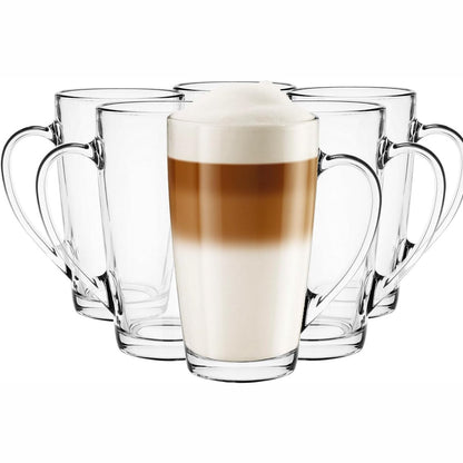 218215 - GLASMARK Gota Krosno Latte Macchiato, Set prej 6, Gota për Kapuçino, Gota Çaji me Doreza, Gota për Ëmbëlsirë, Gota Uji, Gota Kafeje, Gota për Verë të Ngrohur, Gota për Kafe të Ftohtë/Verë të Ngrohur, Gota për Grog, 6 x 400 ml