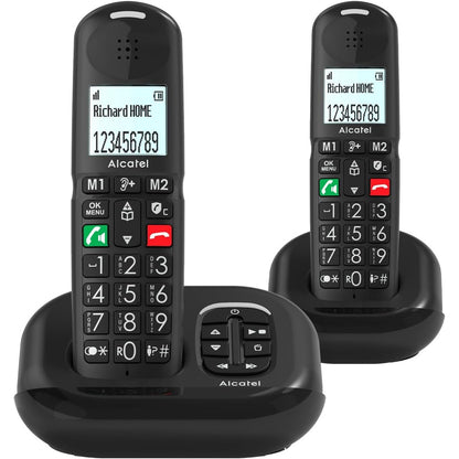 273099 - ALCATEL XL685 Voice Duo - Telefon pa tel DECT për të moshuar, Madhësi XL, me sekretari telefonike - Ekran me lexueshmëri të lartë - Butona të mëdhenj - Përforcim audio - Pa duar - Bllokim thirrjesh - 2 aparate - i zi