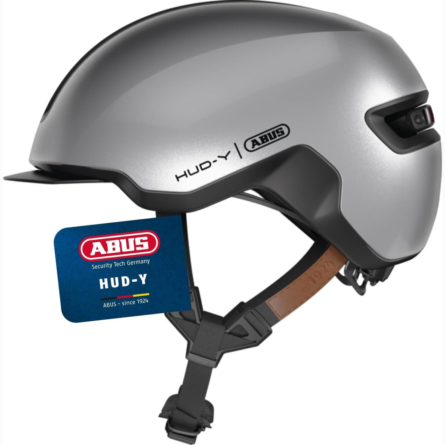 292182 - ABUS Helmetë Urban HUD-Y, L, Dritë LED e pasme magnetike dhe e rikarikueshme, mbyllje magnetike, Argjend 57-61cm