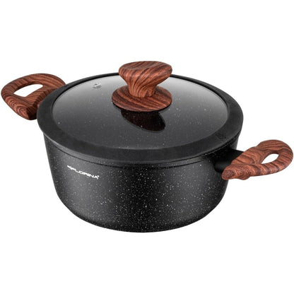 136319 - FLORINA Tenxhere Alumini Master e Zëzë, 20 cm, 2.1 L, me Shtresë Jo-ngjites, për Sobat me Induksion, Dorezë Ergonomike, Kapak Silikoni, Resistente Nxehtësisë