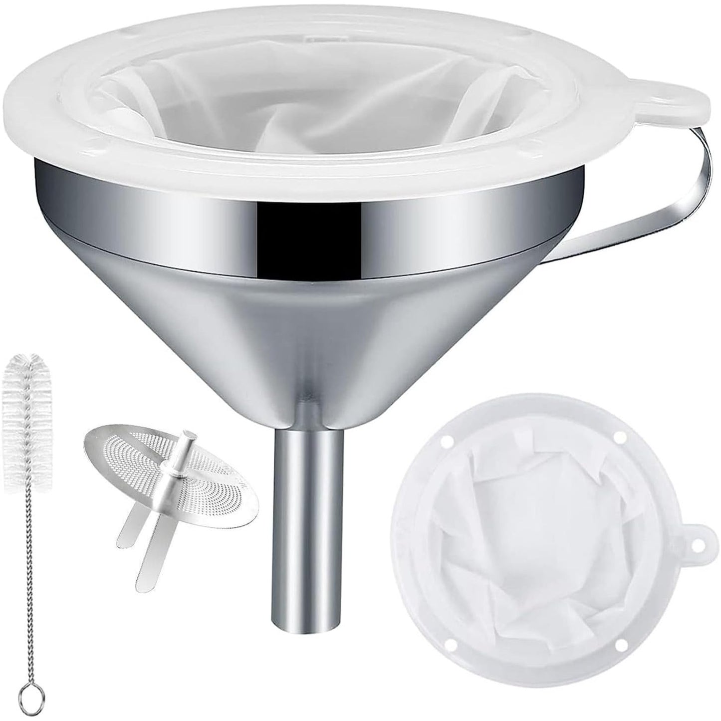 206745 - KOMPANIA Hinkë Kuzhine prej Çeliku Inox, për Ushqime, Balona pa Derdhje me Filtra 200 Rrjetë, për Mbushje të Shisheve, Vajit, Reçelit, Erëzave, Verës, Kafesë, Çajit, 4 Pishtarë