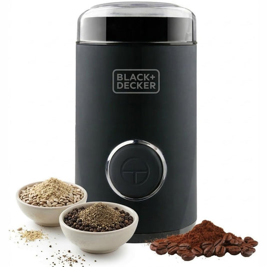 222275 - BLACK+DECKER BXCG150E Mulli Elektrik për Kafe 150W, Kofshë për Kokrra Kafeje 50g, Enë dhe Tehe prej Çeliku Inoks, Bluarje e Hollë, E Zezë