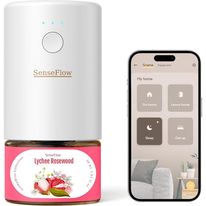 296774 - SENSEFLOW Difuzues Vajrash Esencialë SF101S Pro Smart WLAN, Ultrasonik, 100% me bazë bimore, Aromaterapi 120-ditore, për hapësira deri në 100 m² - Lychee & Palisandër
