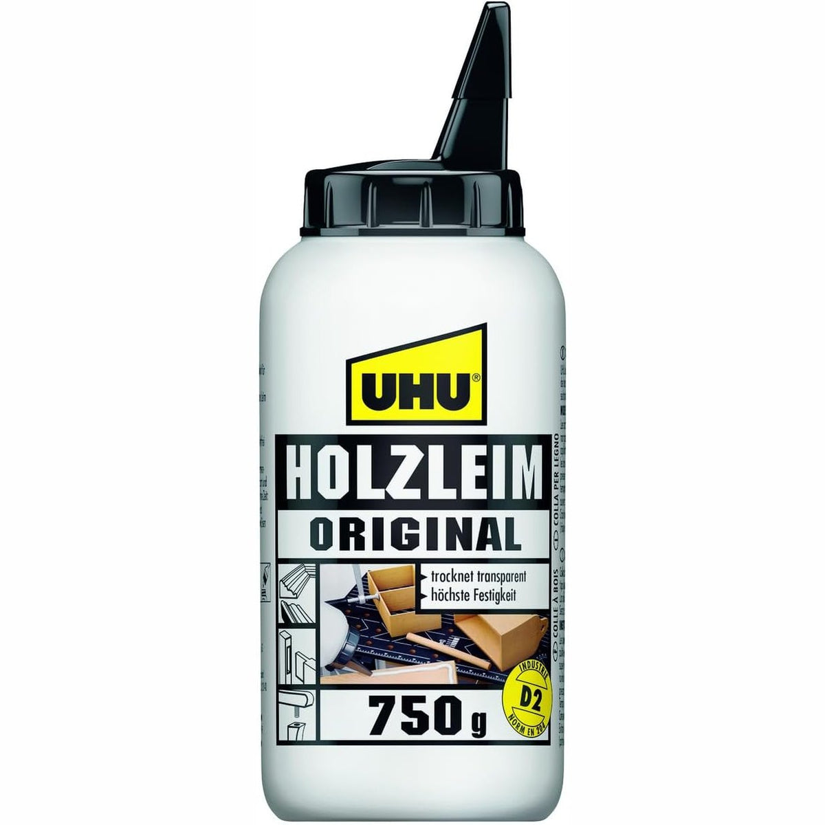 335286 - UHU Original Shishe Ngjitëse Druri, Ngjitës Universal i Bardhë - i përshtatshëm për të gjitha llojet e zakonshme të drurit dhe ngjitjes, 750 g