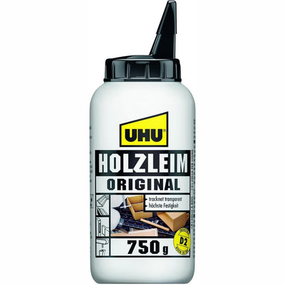 335286 - UHU Original Shishe Ngjitëse Druri, Ngjitës Universal i Bardhë - i përshtatshëm për të gjitha llojet e zakonshme të drurit dhe ngjitjes, 750 g