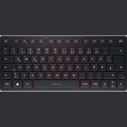 319443 - CHERRY KW 9200 MINI, Tastierë kompakte me shumë pajisje për deri në 4 pajisje, paraqitje gjermane (QWERTZ), Bluetooth, 2.4 GHz ose kabllo, e rikarikueshme, e zezë