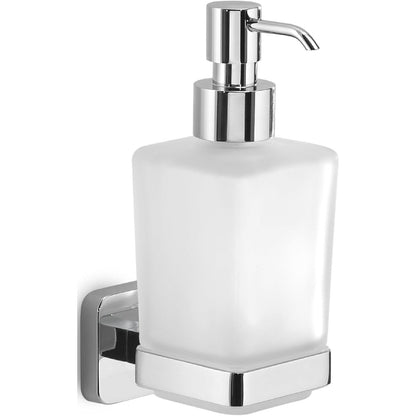 195884 - GEDY | Dozator Sapuni Tonga në Ngjyrë Krom, Materiale: Çelik Inox, Cromall dhe Qelq Sateni, Masa: 6.3x11.7x17.3cm, me Vidat ose Shiritin Ngjitës Dy- anësh, Kapacitet: 220ml