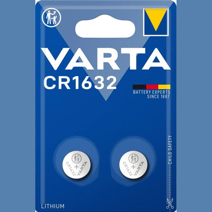 274674 - VARTA Bateri CR1632 me qeliza butonash, 2 copë, qeliza litiumi në formë monedhe, 3V, paketim rezistent ndaj fëmijëve, për pajisje të vogla elektronike - çelësa makine, telekomanda, peshore