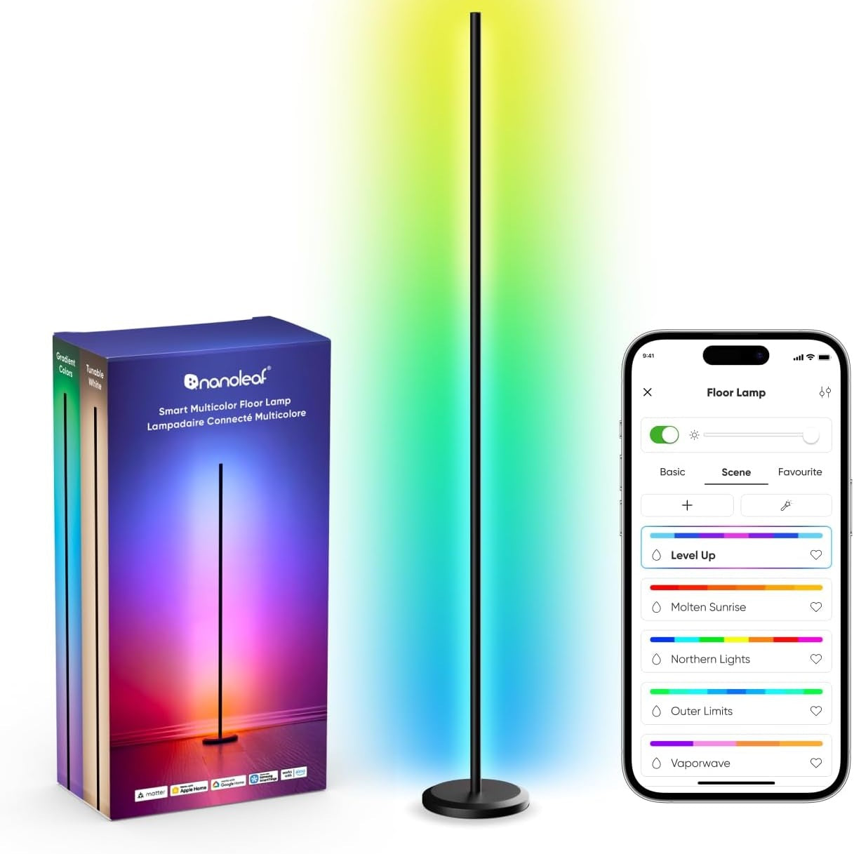 255107 - NANOLEAF Llambë Dyshemeje Inteligjente Matter, e Zezë, LED RGB IC, 1700lm, Kontroll me Aplikacion dhe Zë, Dekor Dhome Gjumi