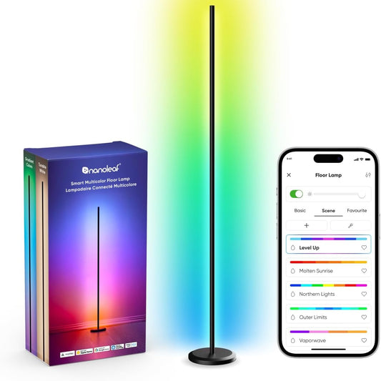 255107 - NANOLEAF Llambë Dyshemeje Inteligjente Matter, e Zezë, LED RGB IC, 1700lm, Kontroll me Aplikacion dhe Zë, Dekor Dhome Gjumi