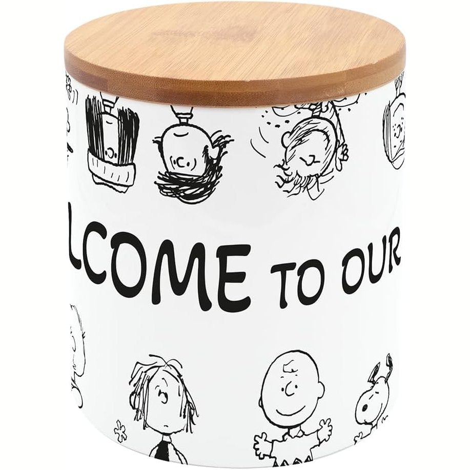 185453 - PEANUTS COMIC EDITION Kavanoz Porcelani dhe Bambu për Ruajtje Ëmbëlsirash dhe Biskotash, 550ml, Snoopy dhe Charlie Brown