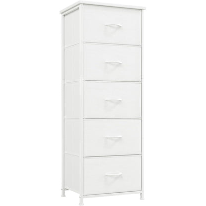 288633 - KOMODË GJUMI SOMDOT, Komodë prej pëlhure me kornizë çeliku, Njësi depozitimi për dhomën e ndenjes, Korridor, Hyrje, 30"Th x 42"Gj x 114.5"L (5 sirtarë), e bardhë