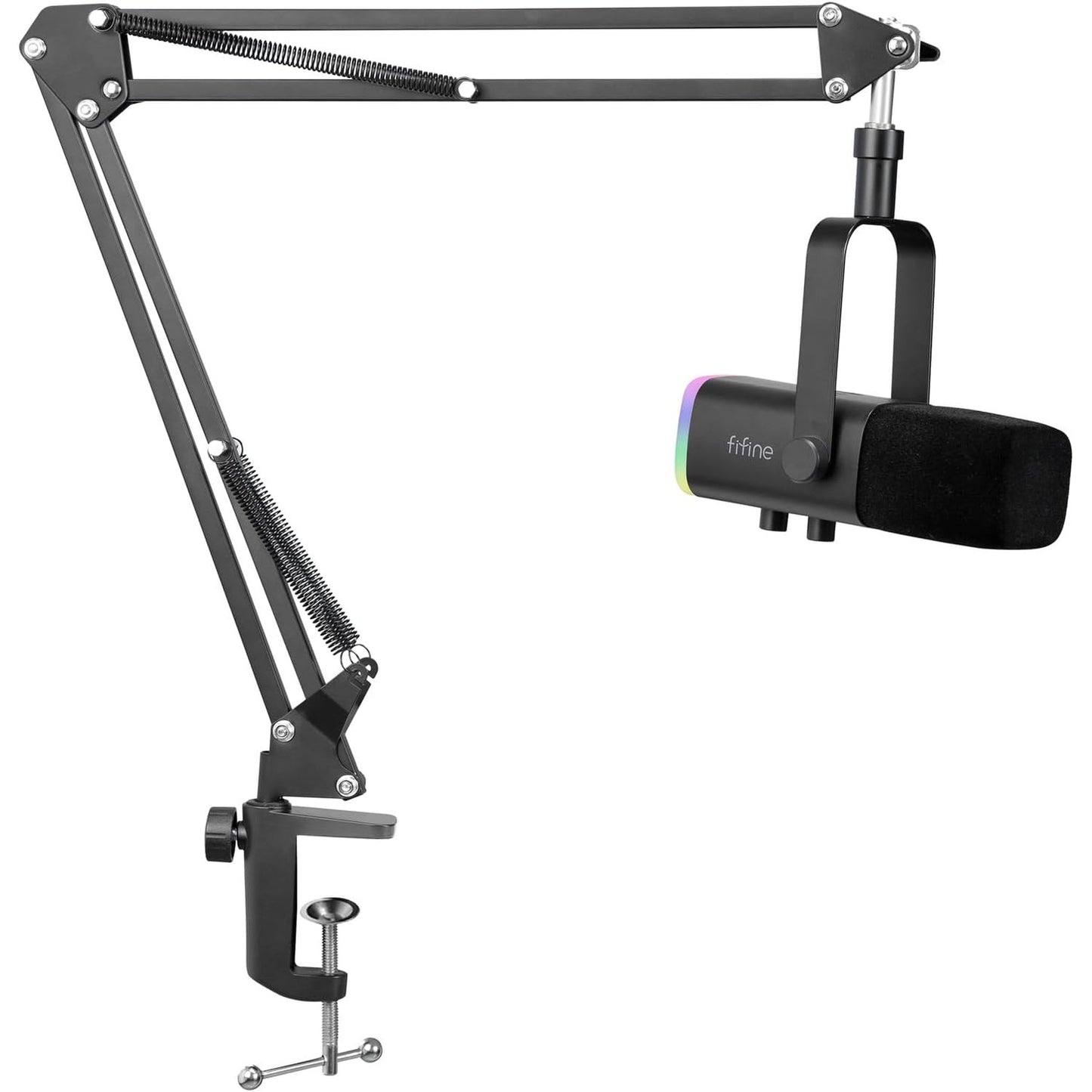 276310 - FIFINE Mikrofon Lojërash USB/XLR për PC PS4 PS5, Dinamik Kardioid RGB me Mbështetëse, për Miksimin e Kartave të Zërit