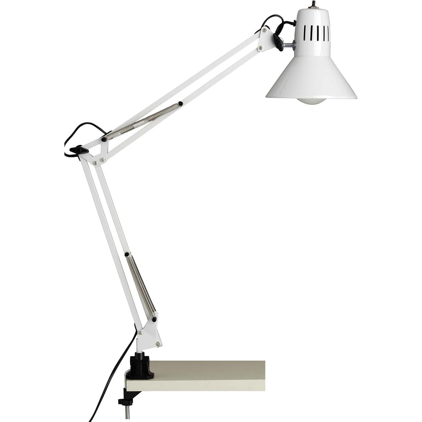 214884 - BRILLIANT Llambë Tavoline me Kapëse Hobi, e Bardhë | 1x A60, E27, 40W, e përshtatshme për llamba standarde (nuk përfshihen) | Me çelës presioni në kokën e llambës