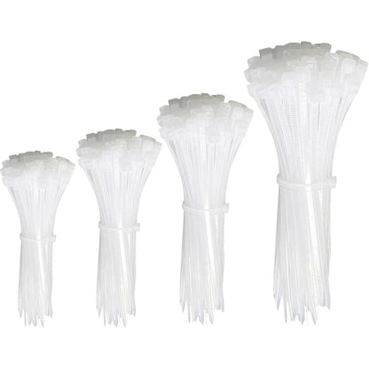 289372 - Set lidhës kabllosh të bardhë, 200 copë, 100/150/200/300 mm, rezistent ndaj rrezeve UV, vetë-kyçje