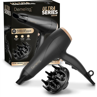 301992 - DEMELESS Tharëse flokësh 2200W – 2 shpejtësi, 3 temperatura – Teknologji turmaline – Përfshin koncentrator dhe difuzor – I lehtë