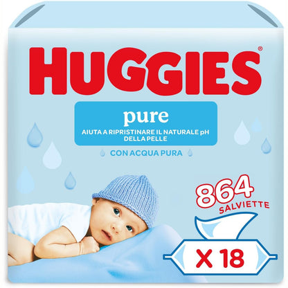 316227 - HUGGIES Peceta higjienike për fëmijë Pure, 18 pako me nga 48 peceta