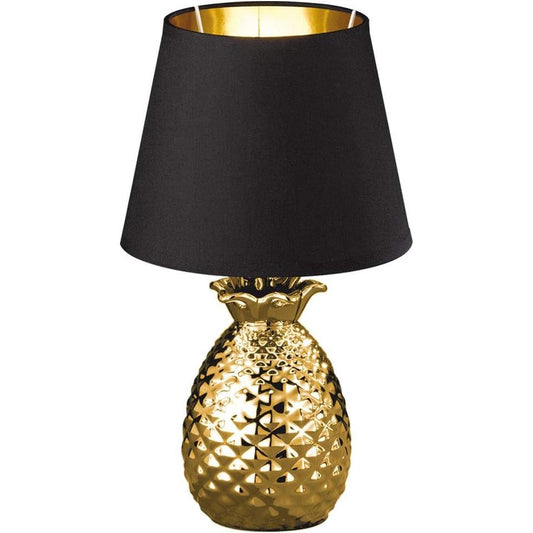 196235 - REALITY LEUCHTEN Llambë Tavoline Modeli Pineapple R50421079, Materiali: Qeramike, Mbulesë: Pëlhurë e Zezë/e Artë, Lartësia: 35cm