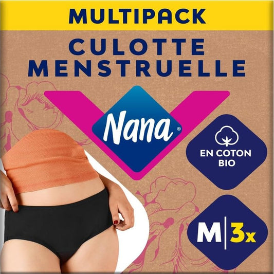 274922 - NANA Të brendshme menstruale të lahet nga pambuku organik - Shumë të rrjedhshme - Të zeza - Prerje hipster - M x3