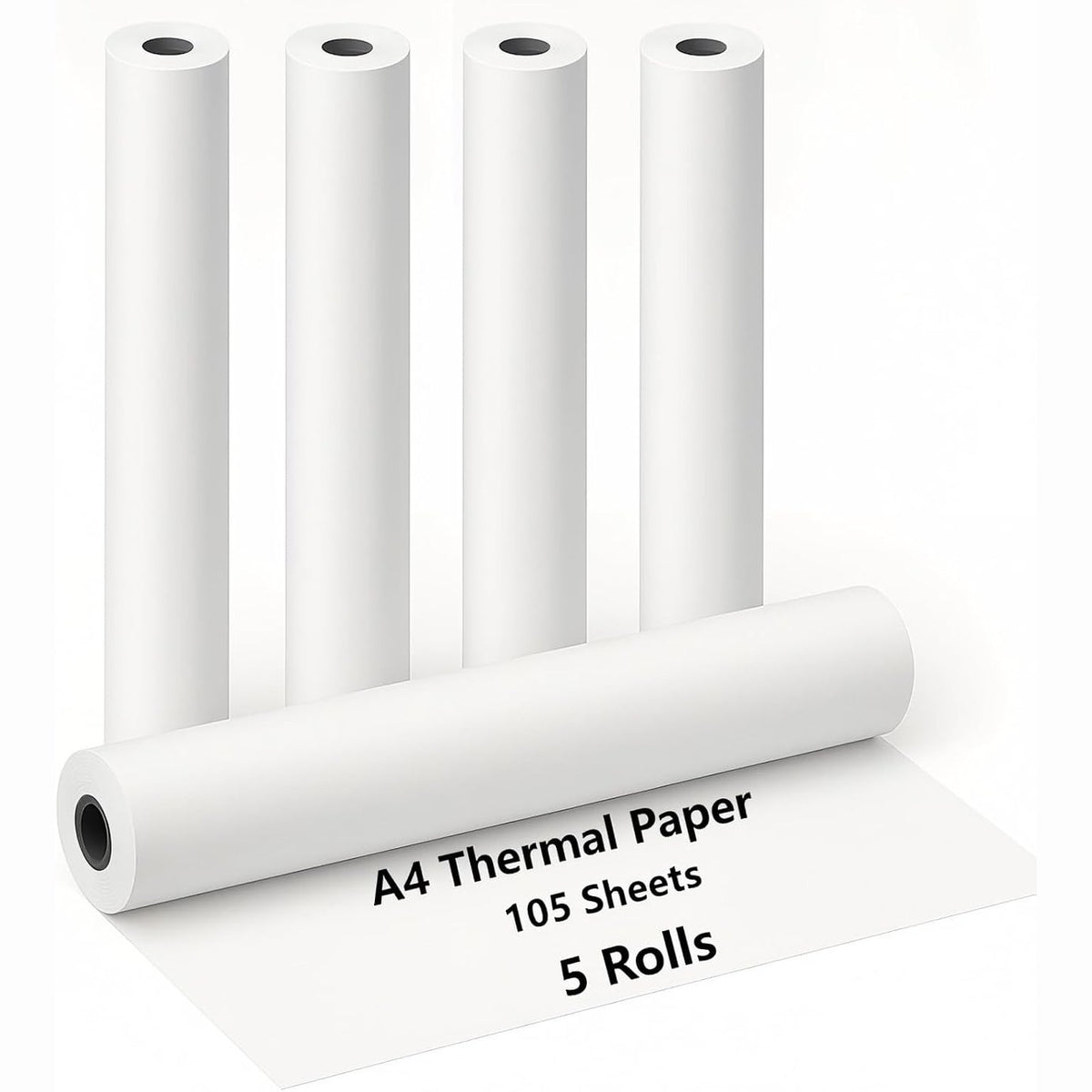 310619 - 5 RULA LETRE TERMIKE A4, letër për printer termik, e bardhë, pa BPA, 21 cm x 6.2 m, 21 fletë/rul