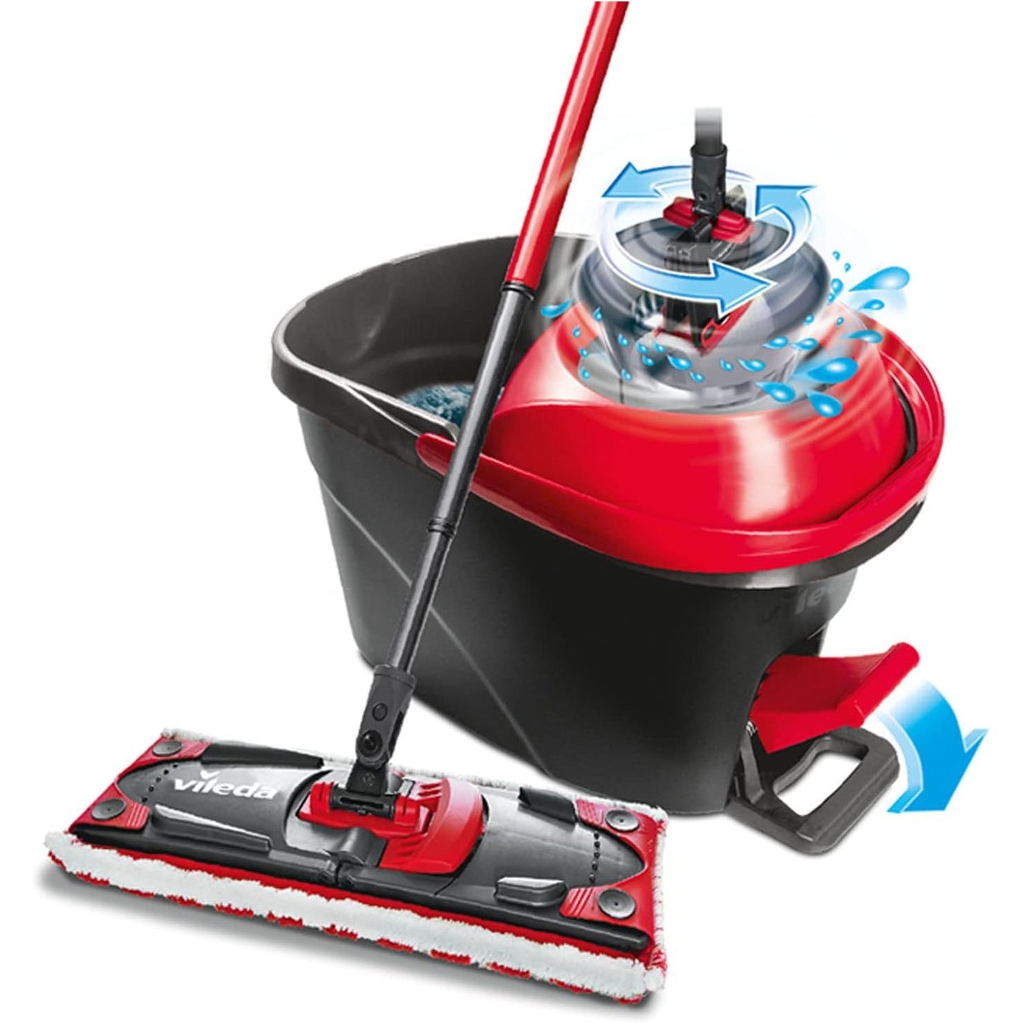 175330 - VILEDA Ultramax Turbo Seti Komplet 2-në-1 me Mopë dhe Kovë, Mopë Mikrofibre dhe Kovë me Rrotullues Elektrik, Përshtatshme për Të Gjitha Dyshemetë e Forta, Gjatësia e Dorezës 75-130cm