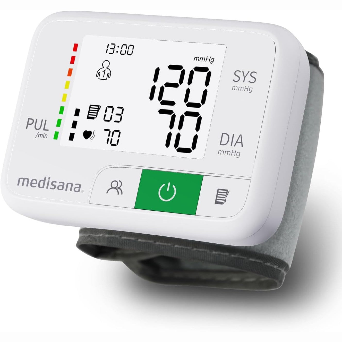 316794 - MEDISANA BW 355 Aparat për tensionin e gjakut në kyçin e dorës, me shkallë semafori dhe funksion memorieje për 2 përdorues, përfshin pranga dhe kuti ruajtjeje
