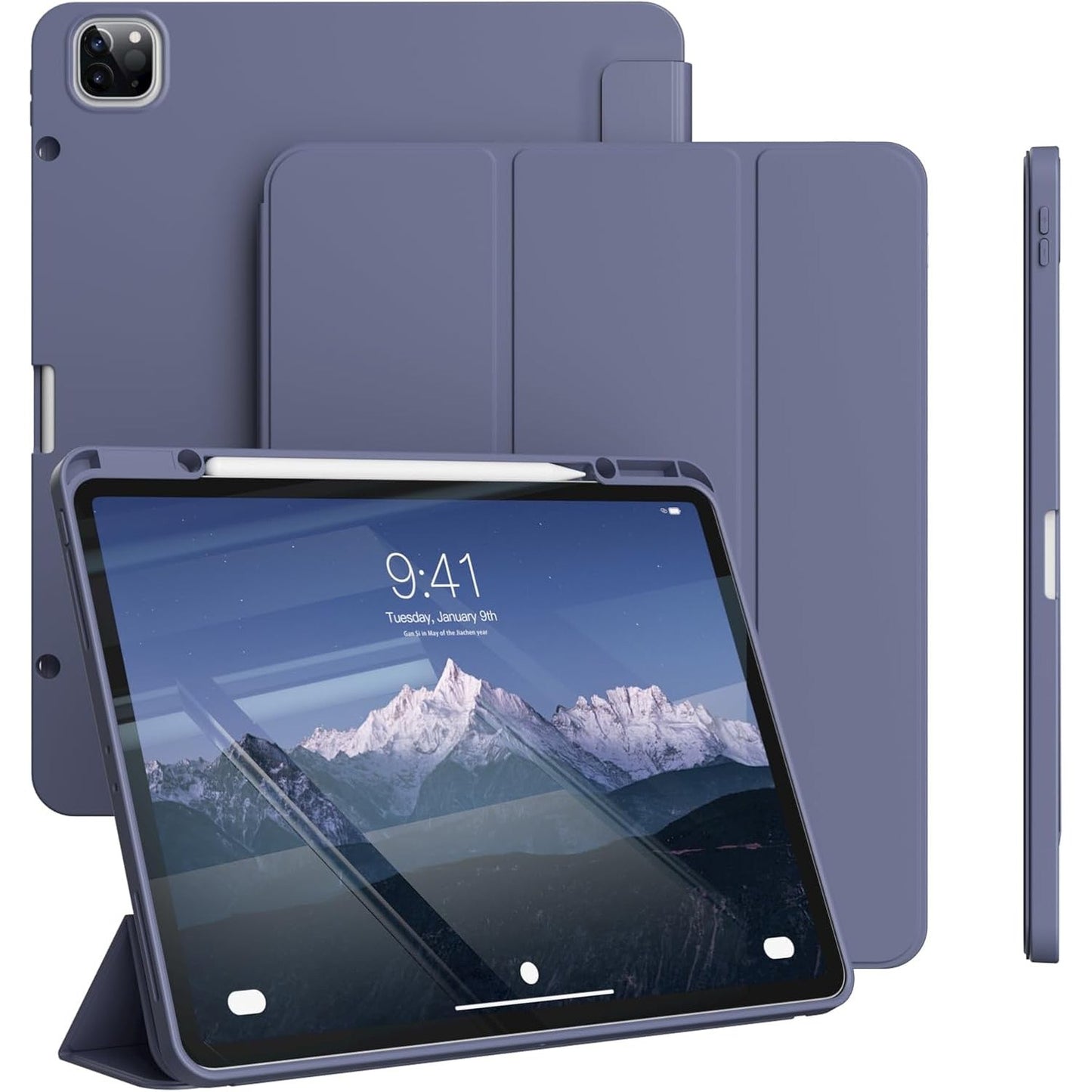 266942 - GCABXY Mbështjellës për iPad Pro 12.9 inç, gjenerata e 6-të/5-të/4-t (2022/2021/2020) me mbajtëse lapsi, Mbrojtje e butë TPU, Gjumë/Zgjim automatik, Vjollcë