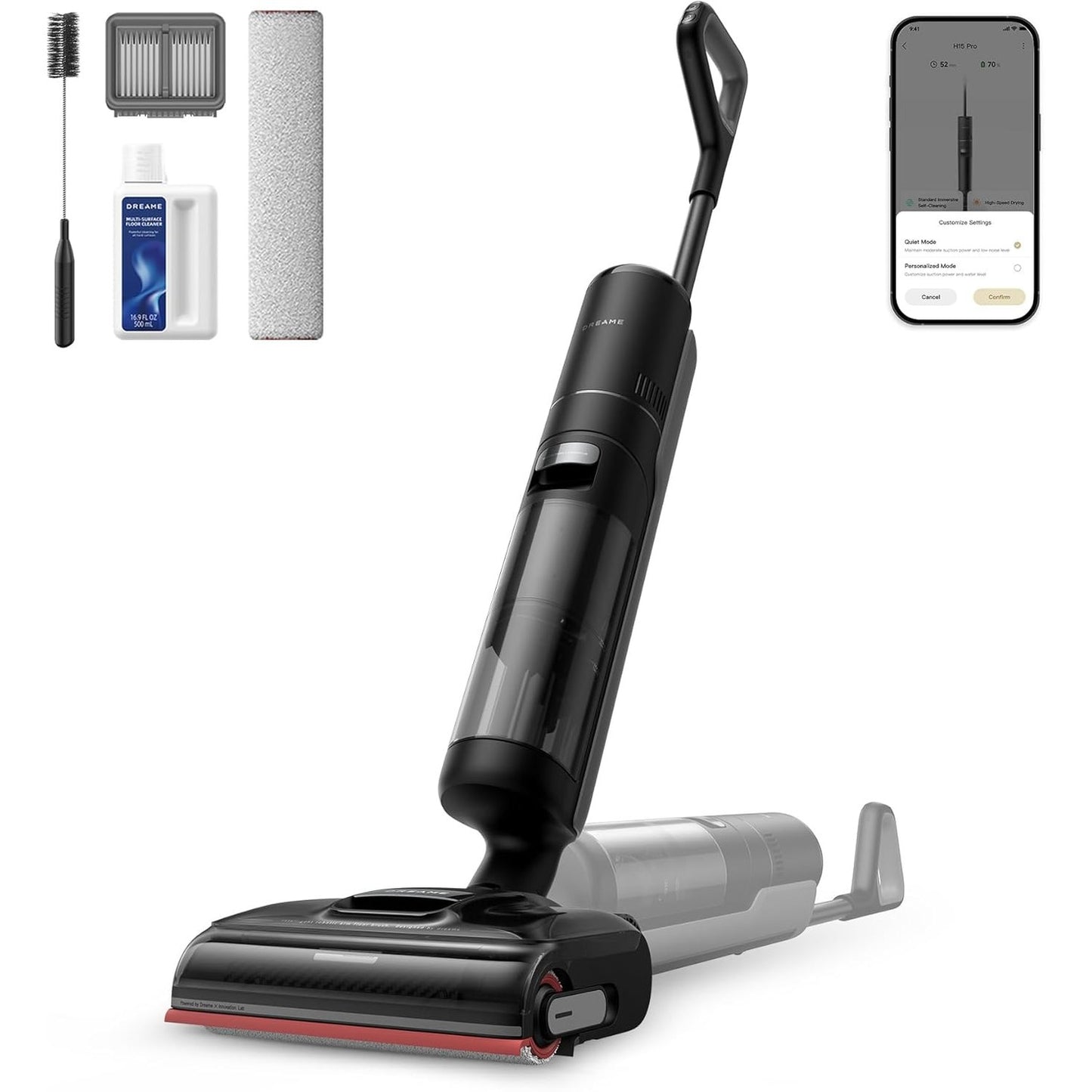 144027 - DREAME H15 Pro Fshesë me Korrent, Krah Robotik GapFree AI DescendReach, Mbulim Trefishtë Skajeve, Fuqi Thithjeje 21,000 Pa, Pa Ngatërresa, Larje me Furçë 100°C, Tharje 5 Minuta në 90°C, Shtrirje e Sheshtë 180°