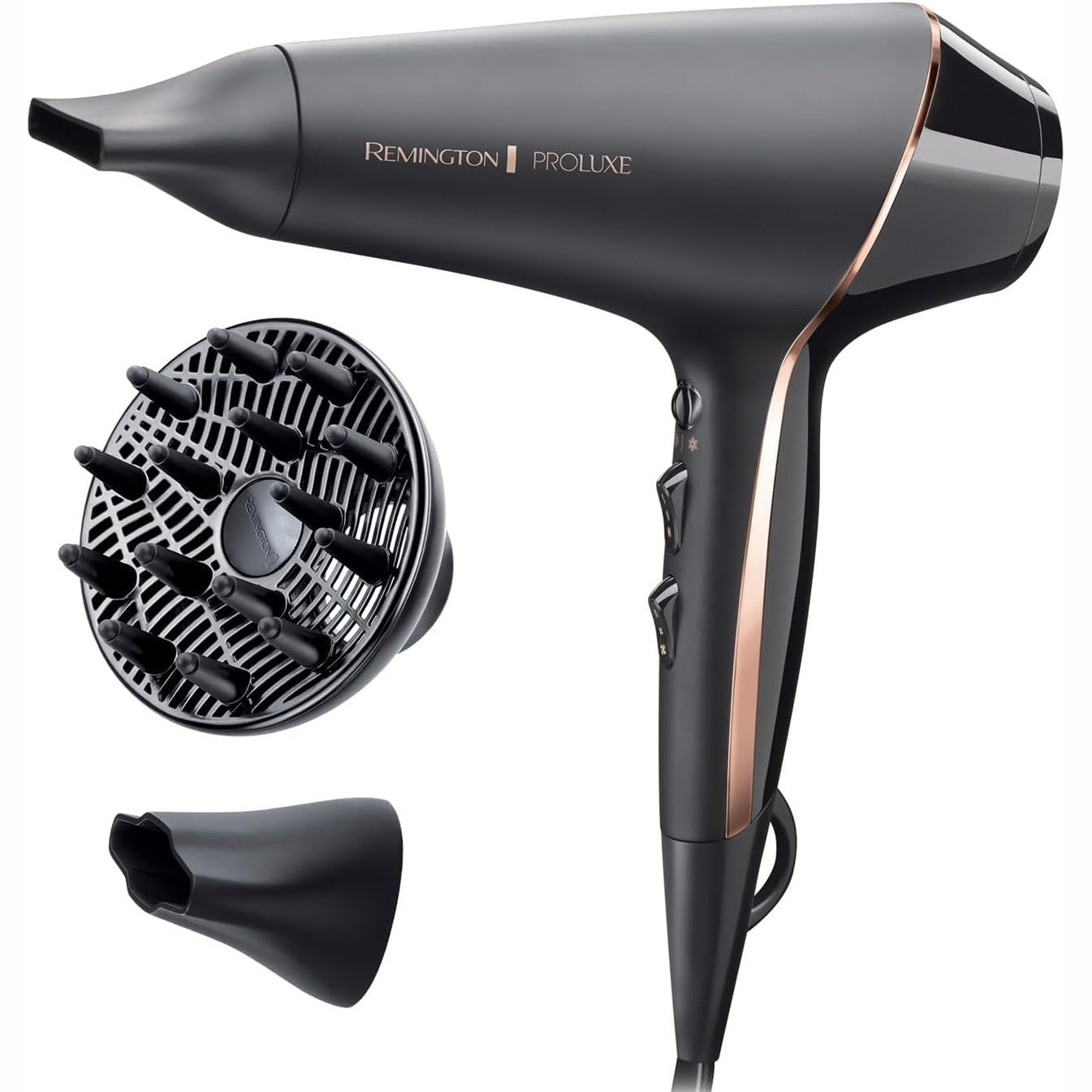 275098 - REMINGTON PROluxe Midnight - Tharëse flokësh Jonike, 2400W, motor AC, 3 koncentratorë + 1 difuzor vëllimi, AC9140B