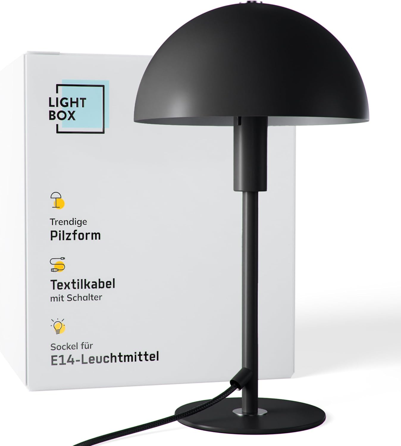 221792 - LIGHTBOX Llambë Tavoline në Formë Kërpudhe, Lartësi 36 cm, Ø 20 cm, Llambë LED (Prize E14), e Bërë prej Metali në Ngjyrë të Zezë/Argjendtë