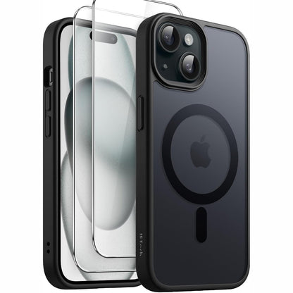 267182 - JETech MBËSHTJELLËSE MAGNETIKE 3-NË-1 PËR iPHONE 15, 6.1 inç, ME 2 MBROJTËSE EKRANI PREJ QELQI TË TEMPERUAR, E PAJTUESHME ME MAGSAFE, MBËSHTJELLËSE MAT TRANSPARENTE ME PALIM, E ZEZË
