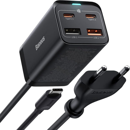 266232 - BASEUS Karikues i shpejtë USB-C 65W, Bllok muri PD GaN3 i shpejtë, Stacion karikimi me 4 porta [2 USB-C + 2 USB] me kabllo AC 5ft për MacBook Pro/Air, laptopë USB-C, iPhone 13/12, Samsung Galaxy