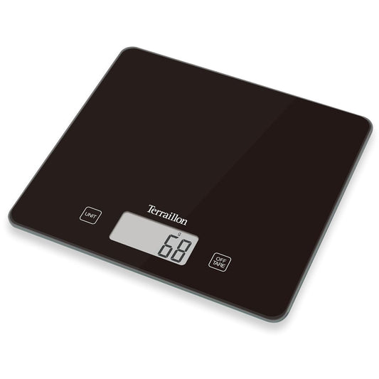 214898 - TERRAILLON Peshore Elektronike Kuzhine, Platformë Qelqi, Funksion Matës i Tarës, Kapacitet 5 kg, Graduacion 1 g, E zezë