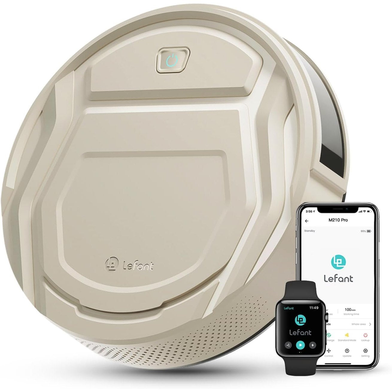 255070 - LEFANT Fshesë me korrent Slim Robot 2200Pa, e qetë 55dB, WiFi/Bluetooth/Alexa/Aplikacion, kohëzgjatje pune 120min, karikim automatik, ideale për qime kafshësh shtëpiake dhe dysheme të forta, M210P shampanjë